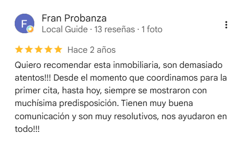 Reseña de 5 estrellas de Fran Probanza en Google